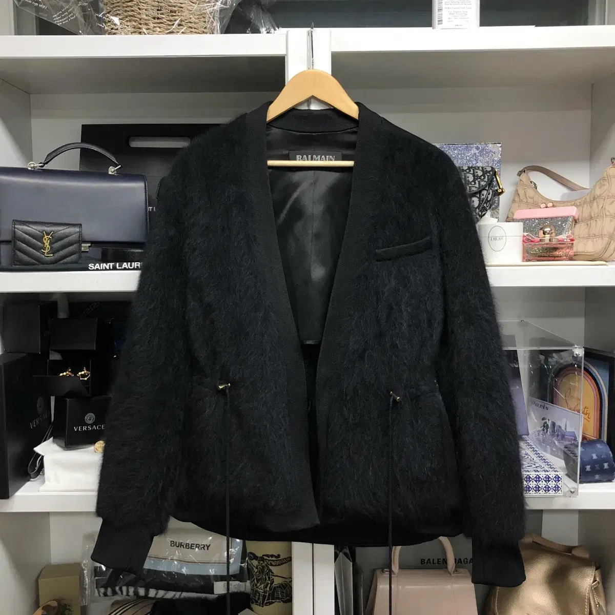 [ BALMAIN ] Balmain Realfur Black Drawstring Jacket