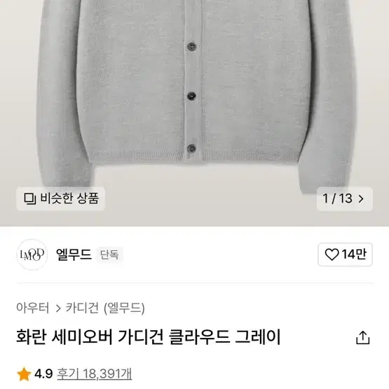 엘무드 화란 가디건 클라우드 그레이