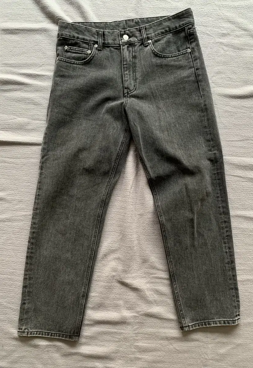 [M] Uniformbridge Washed Cropped Denim Pants Black