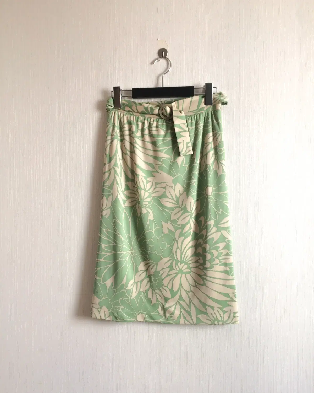 Oriental printing belted midi skirt