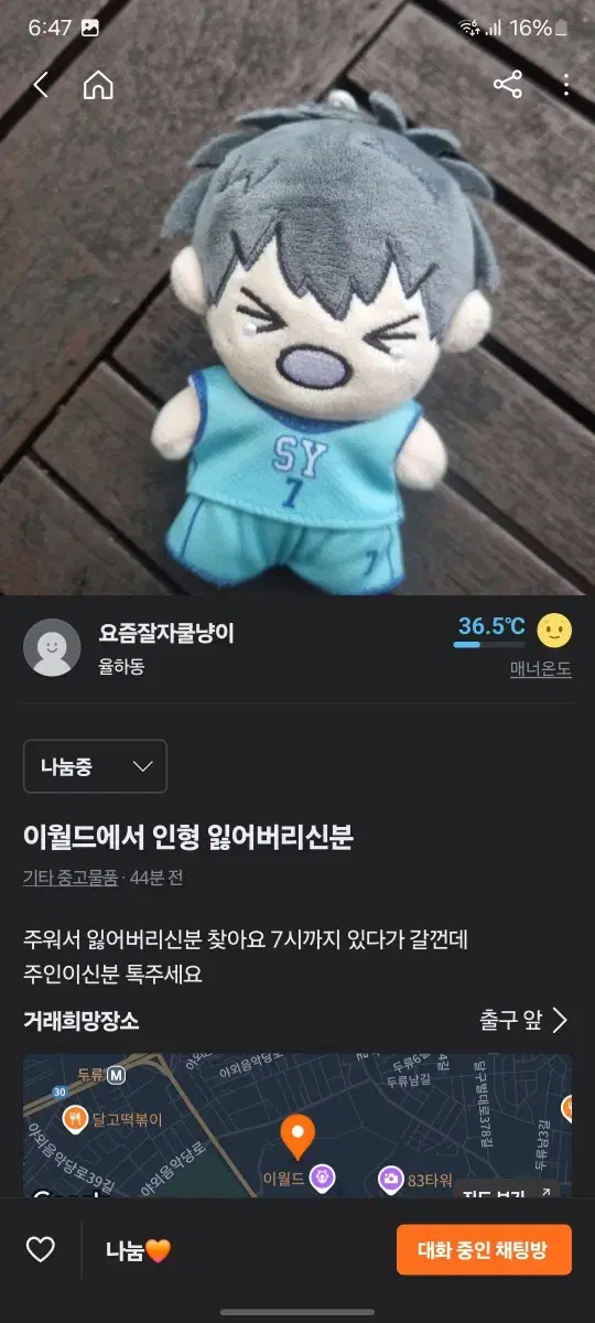 이월드에서 인형 잃어버리신분