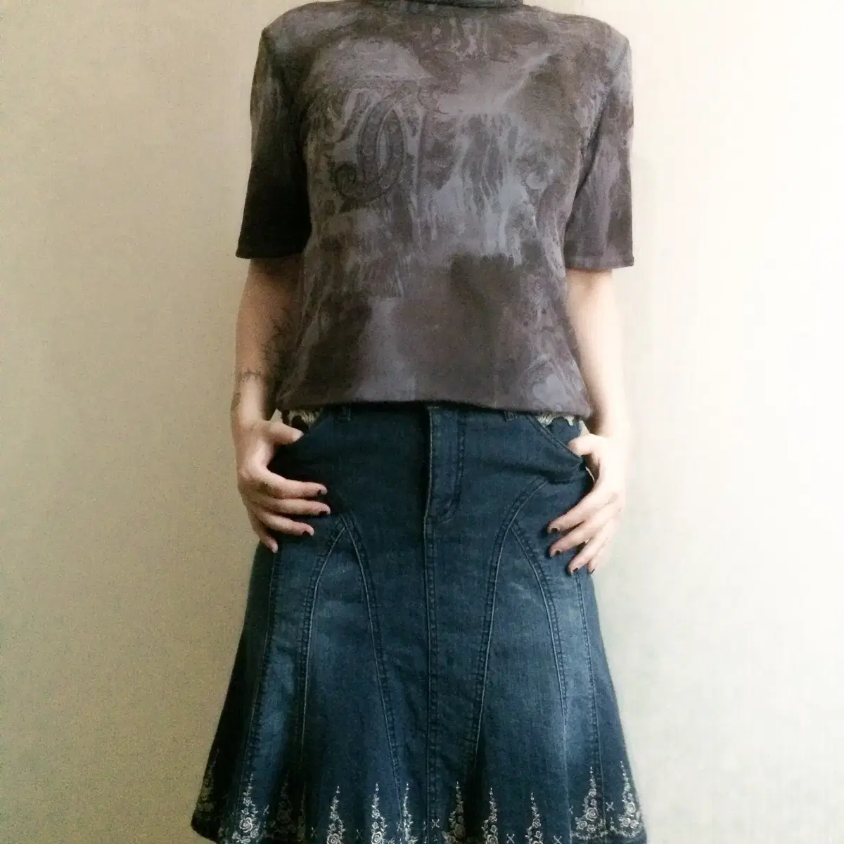 Baroque mood printing mesh top