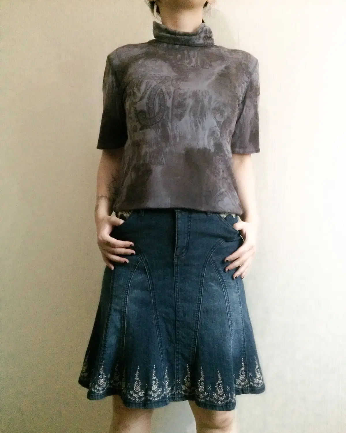 Baroque mood printing mesh top