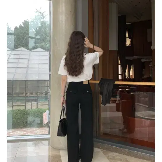 바잇더불렛BUTTON BLACK WIDE LONG COTTON PANTS