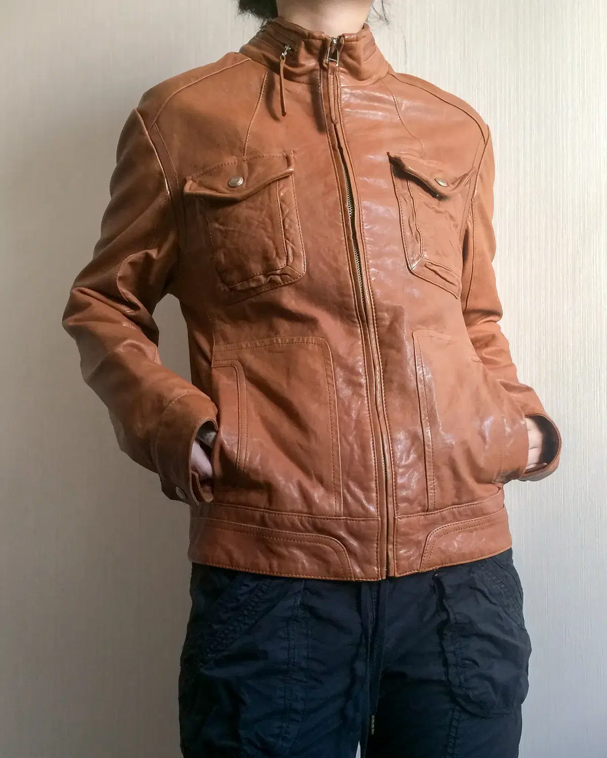 Lamb skin pocket point leather jacket