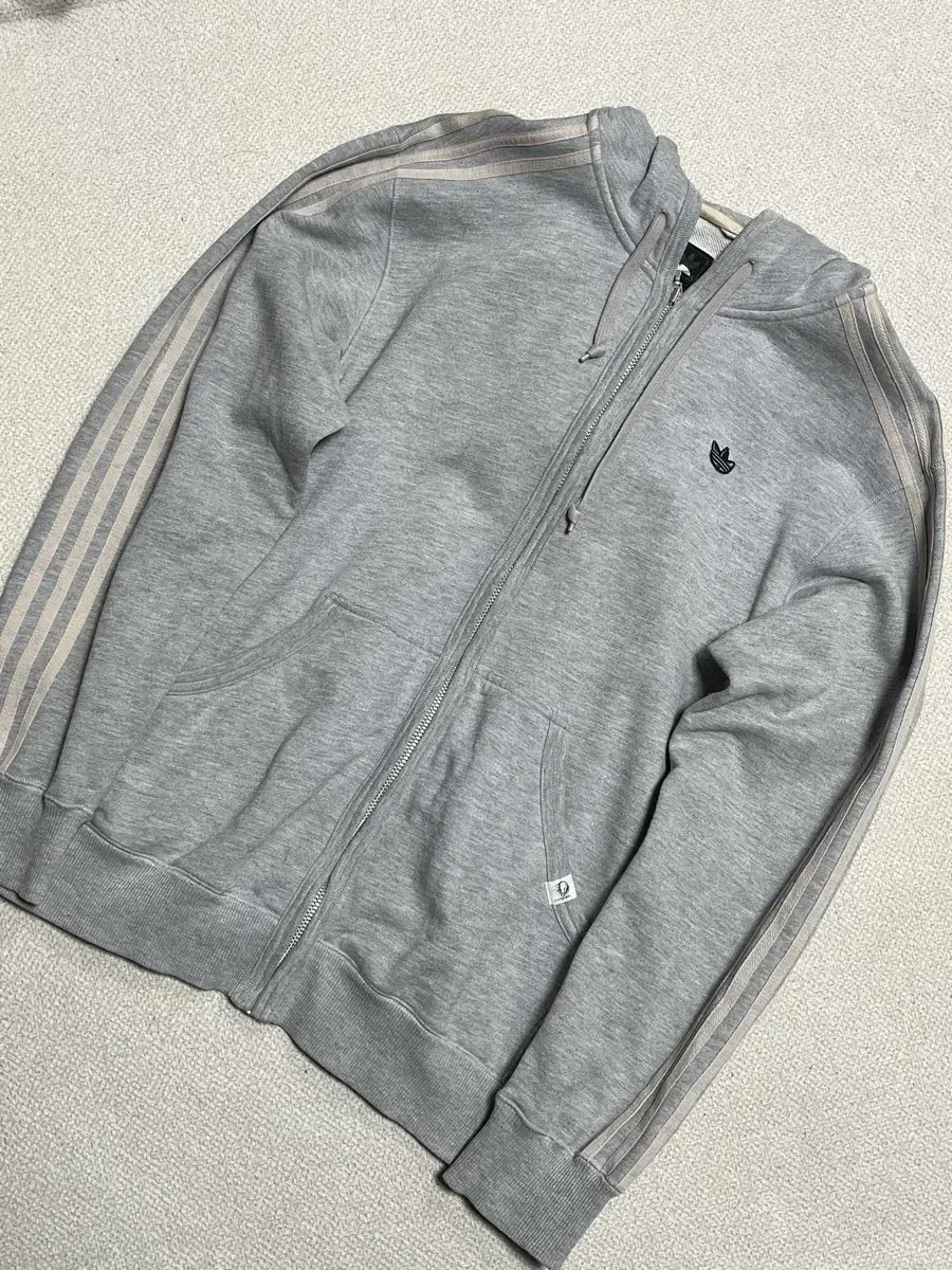 Battalion Chief Adidas Firebird Grey Beige Grey Jersey Hooded Zip Up 100