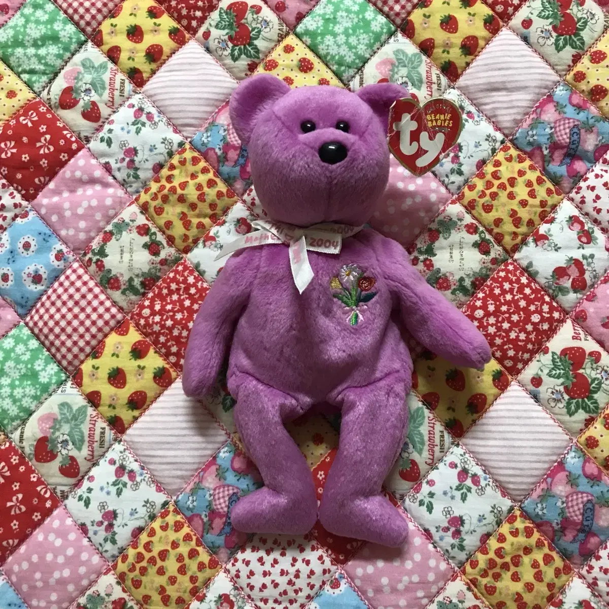 Vintage TY Bear with Flowers Doll