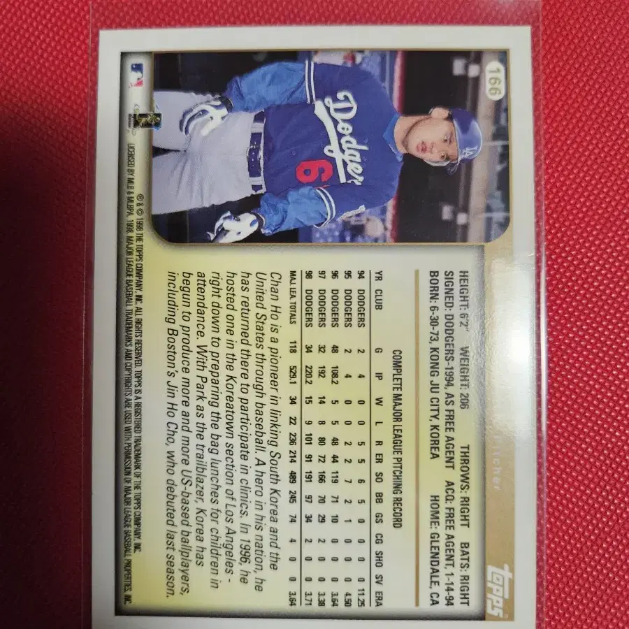 박찬호 1999 Topps base 카드