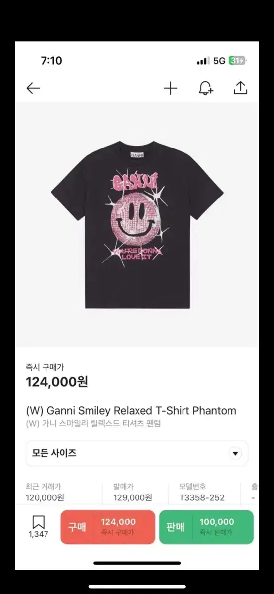 Ganni Smiley Relaxed Phantom 가니 반팔