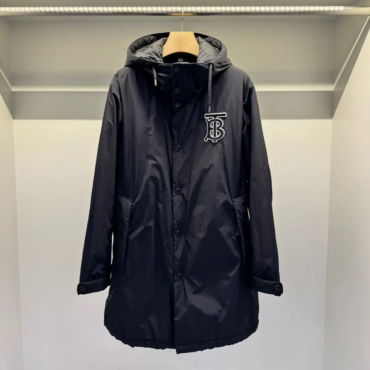 Unused Burberry TB Logo Long Hooded Field Puffer Black