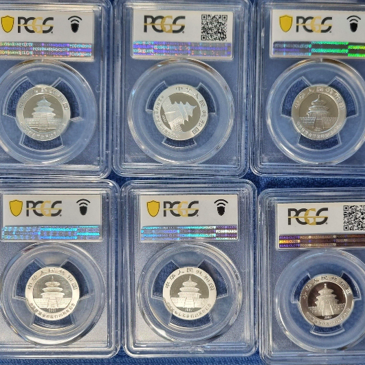 중국 2007년 팬더25주년 3위안 중요 6개년도 은화  PCGS 69