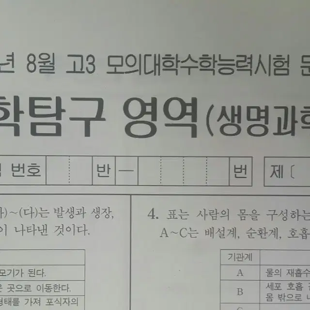 수능 생명과학 2025 대성 더 프리미엄 모의고사 8월 생명과학1