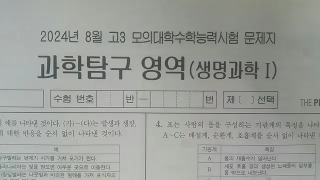 수능 생명과학 2025 대성 더 프리미엄 모의고사 8월 생명과학1