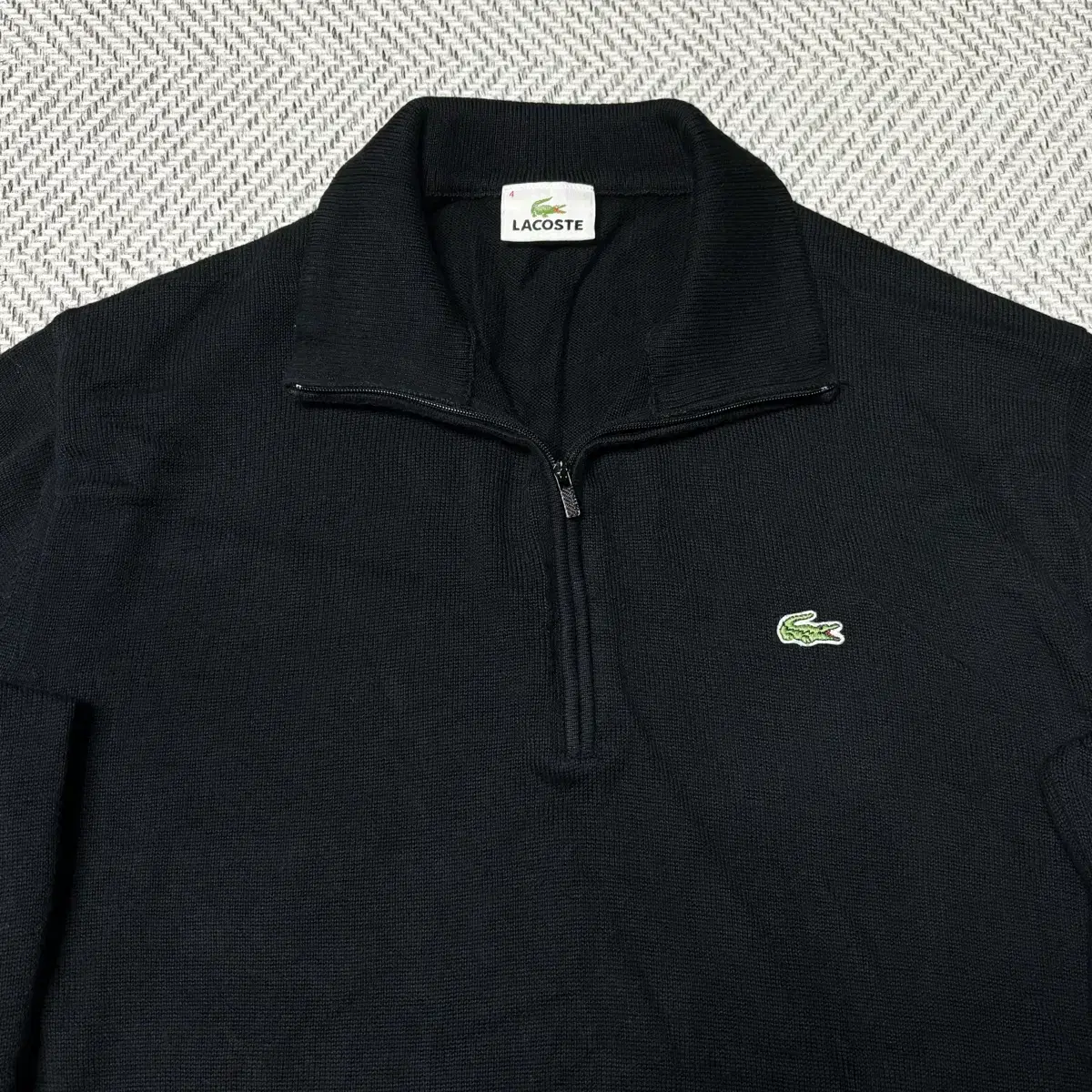 LACOSTE 라코스테 블랙 반집업 코튼 니트