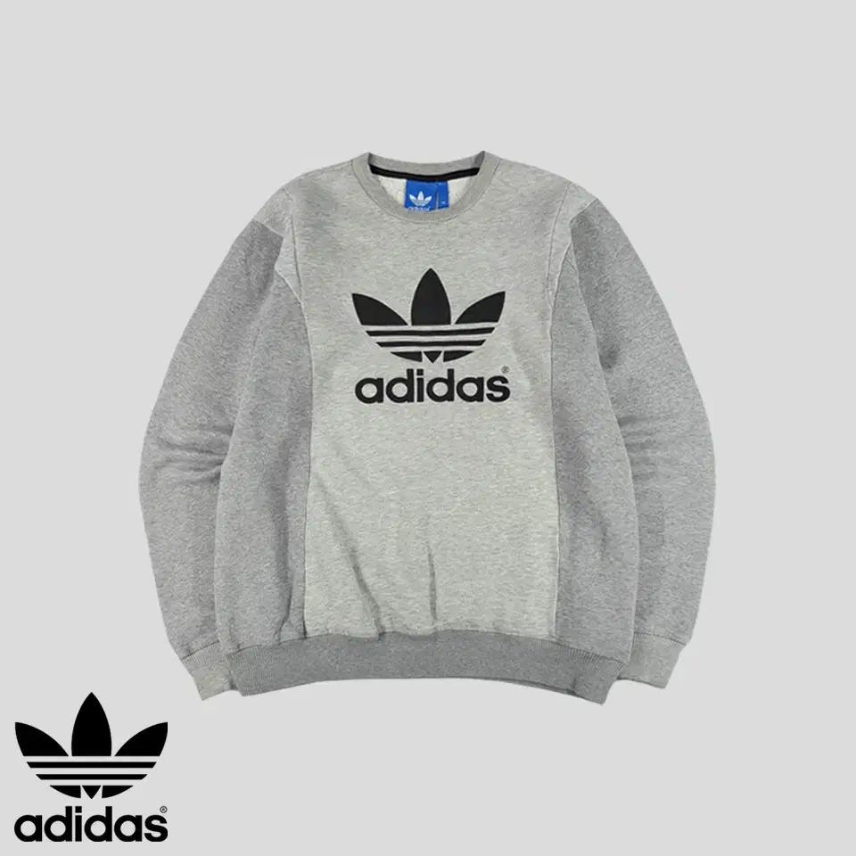 Adidas Melange Gray Colorway Black Trefoil Big Printed Brushed Cotton Blend Sweatshirt Man