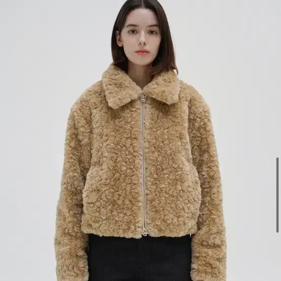 르바 Fake Fur Zip-up Jacket - Camel