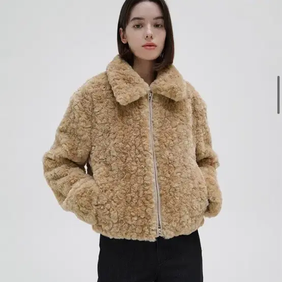 르바 Fake Fur Zip-up Jacket - Camel