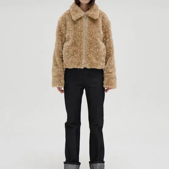 르바 Fake Fur Zip-up Jacket - Camel