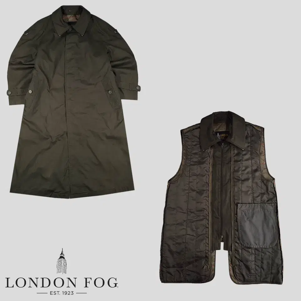 LONDON FOG Khaki olive green cotton blend simple casual ame