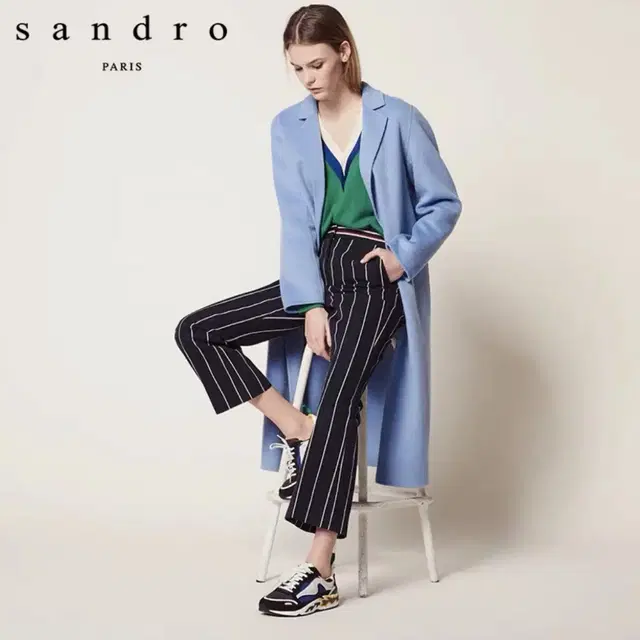 산드로 sandro 울코트 모직 롱코트 스카이블루