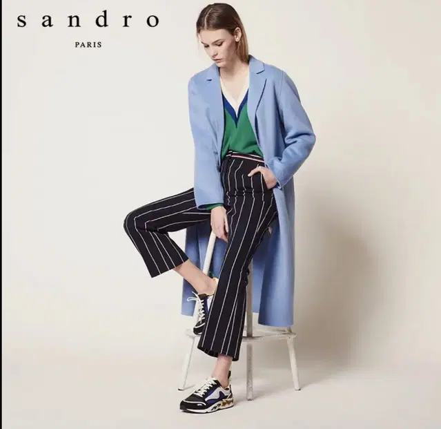 산드로 sandro 울코트 모직 롱코트 스카이블루