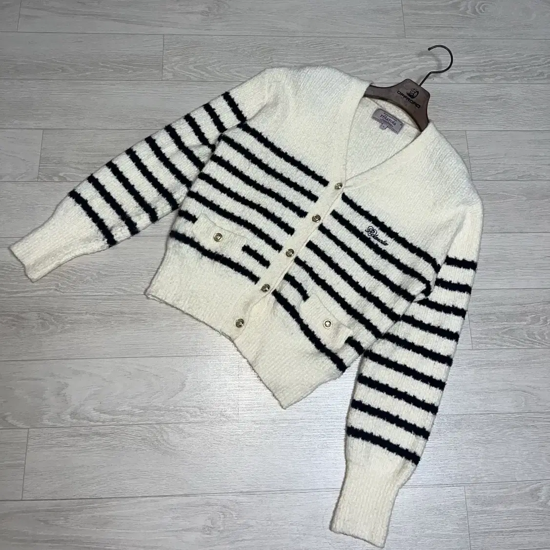 로라로라-WOOL BLENDED STRIPE CARDIGAN IVORY