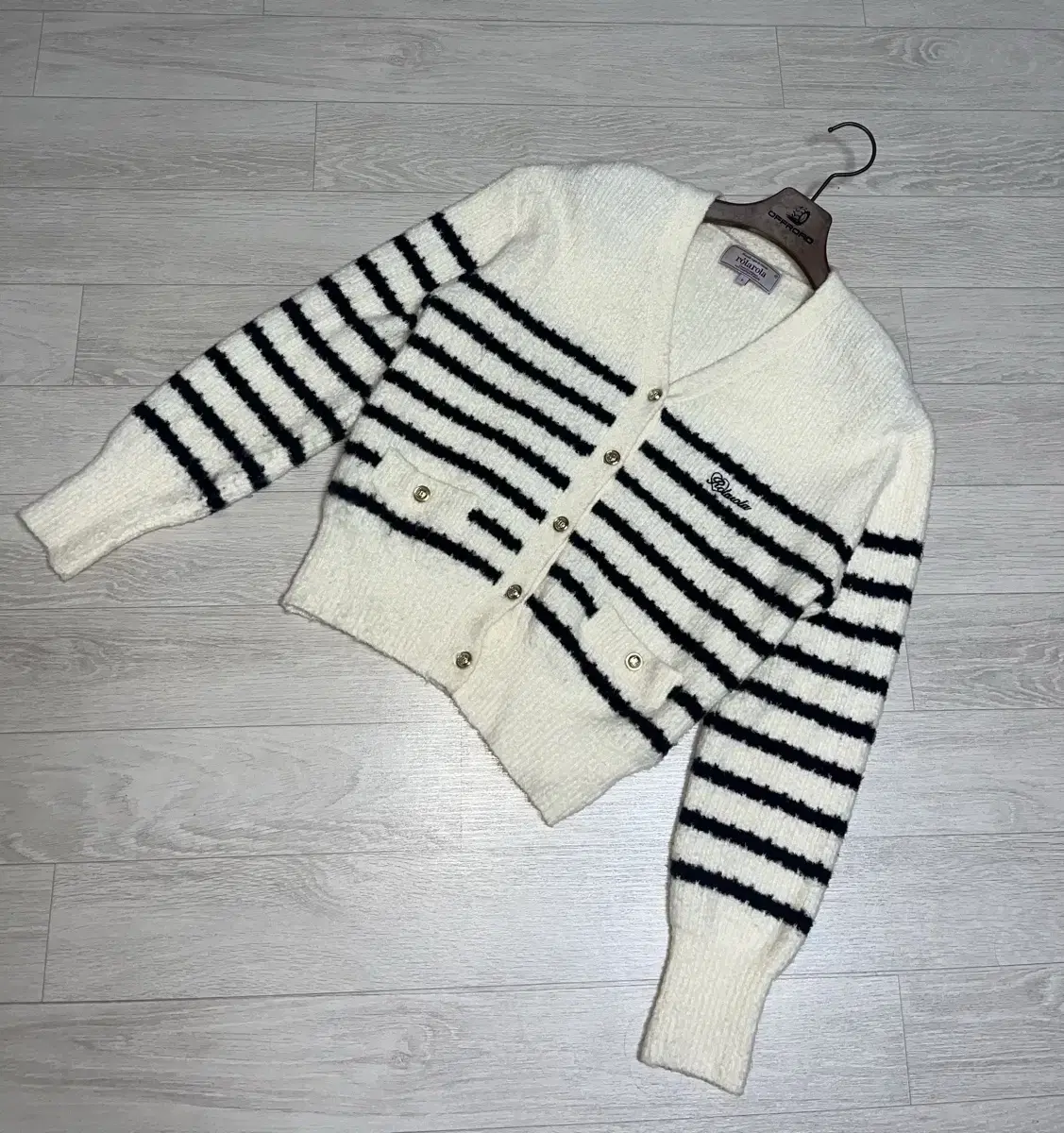 로라로라-WOOL BLENDED STRIPE CARDIGAN IVORY