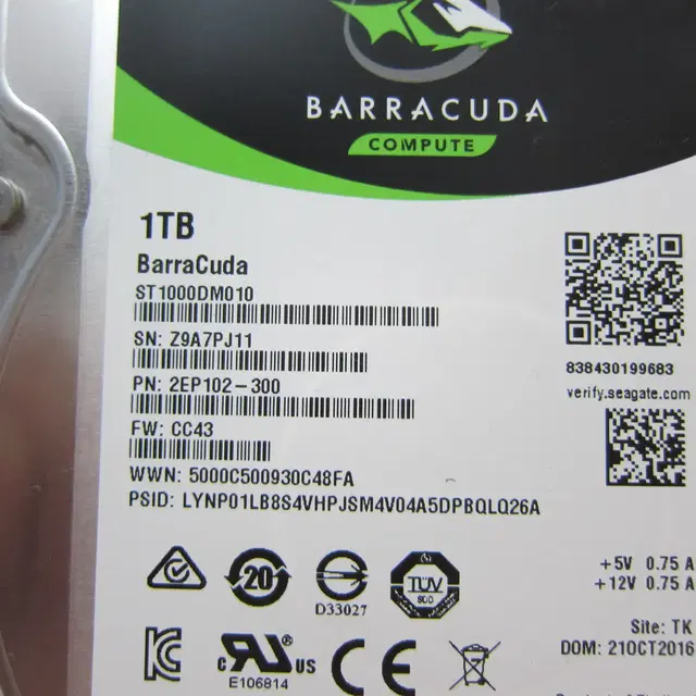 Seagate 하드디스크 BarraCuda 7200/64M 1TB