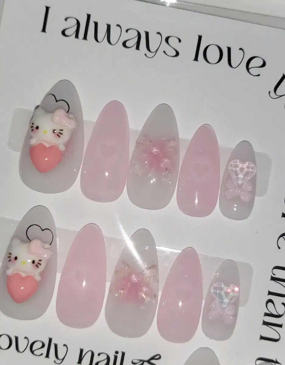 Hearty Kitty Pink Cheeks_Handmade Nail Tips_Pink Nail Tips