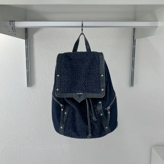 DIESEL denim tweed drawstring backpack