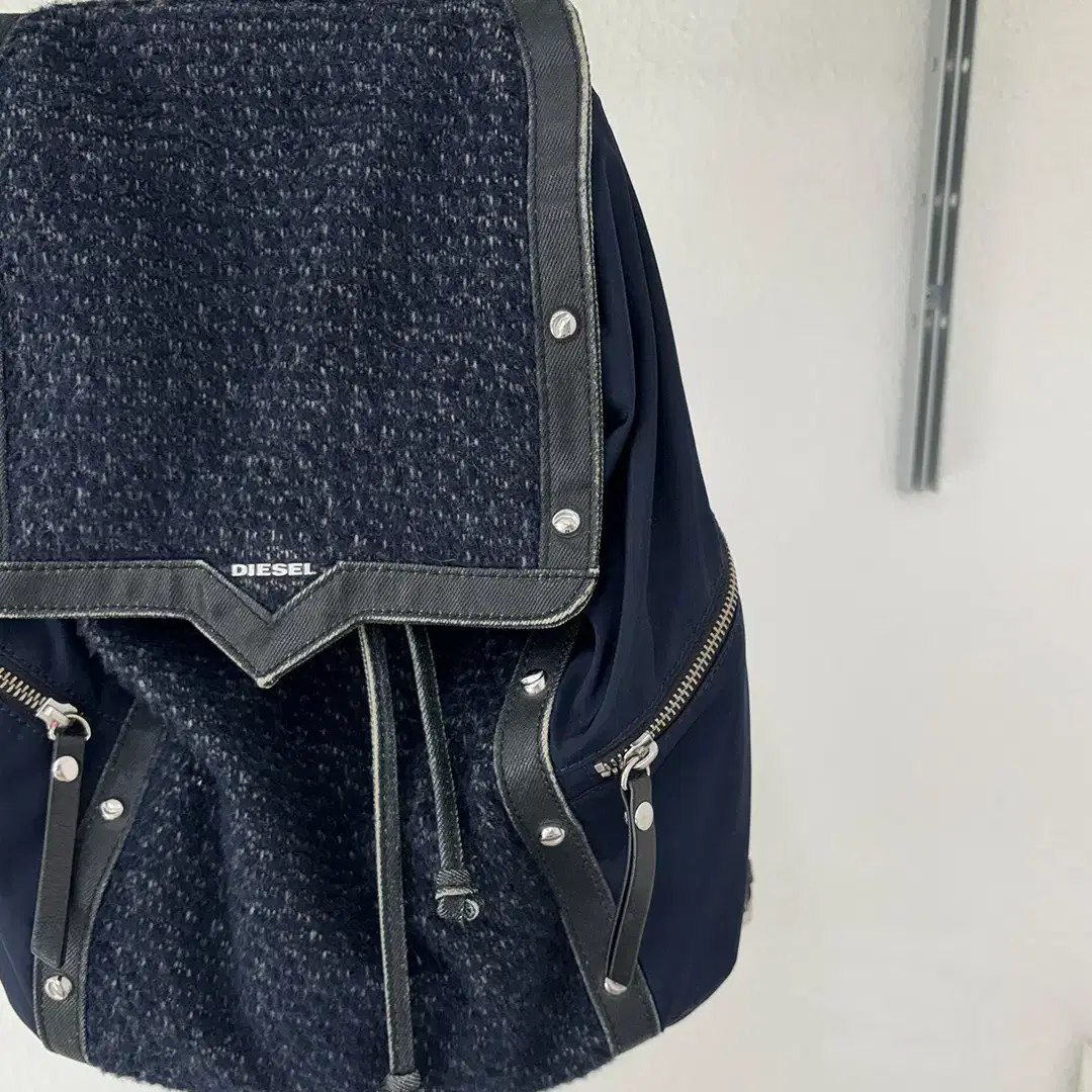 DIESEL denim tweed drawstring backpack