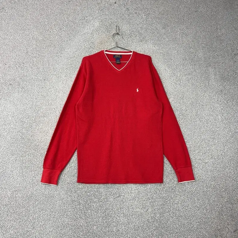 Polo Ralph Lauren Dangara Red Logo V-Neck Waffle Knit Long Sleeve Tee XL