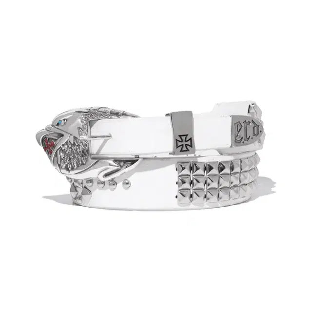 (95) ERD eagle buckle studded belt white