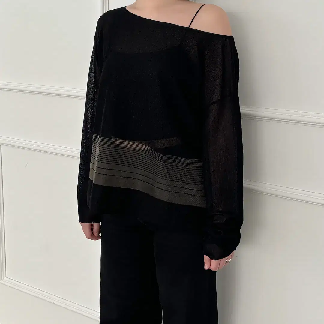 HELMUT LANG striped see-through knit top