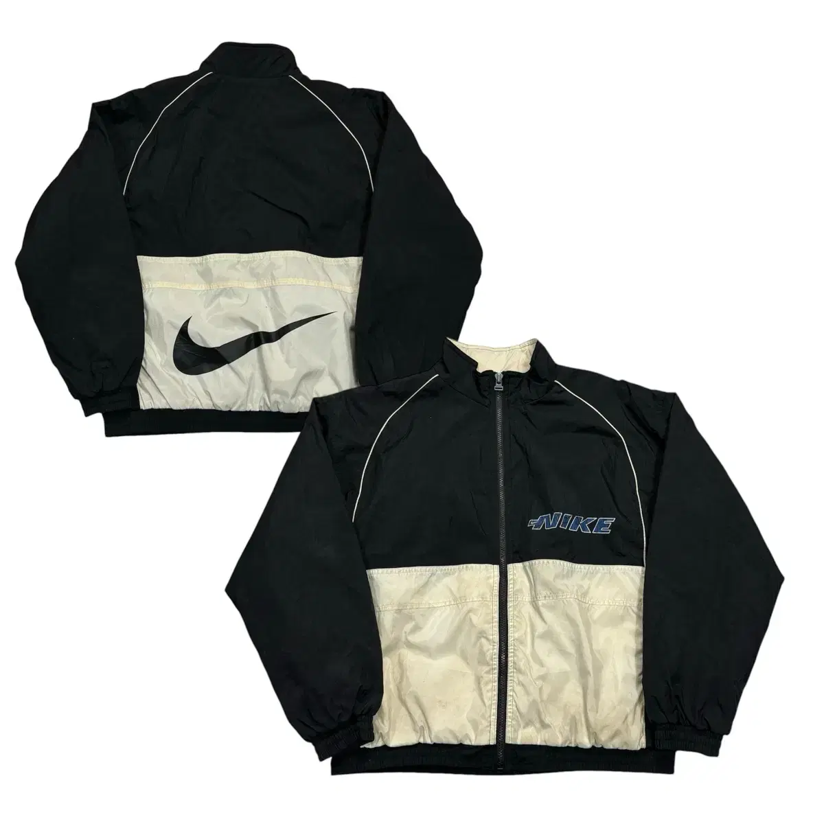 90s Nike White Oreo Big Logo Windbreaker L