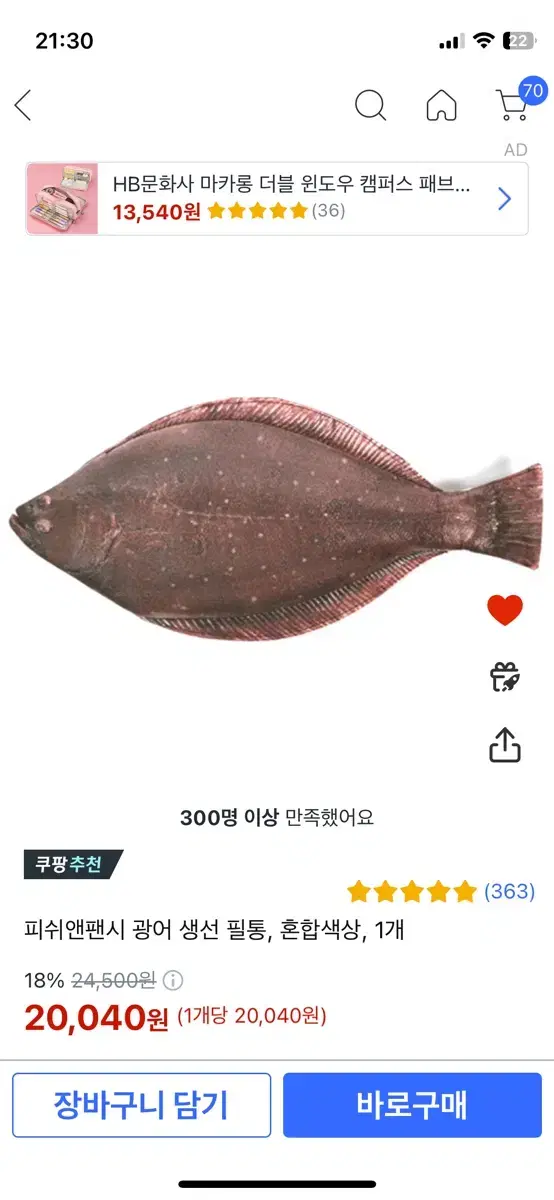 피쉬앤팬시 광어 물고기 필통