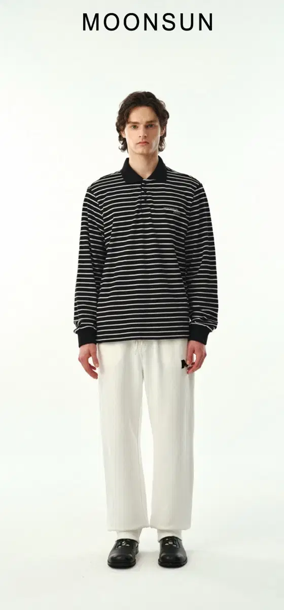 문선 unisex Stripe PK Shirt / Black