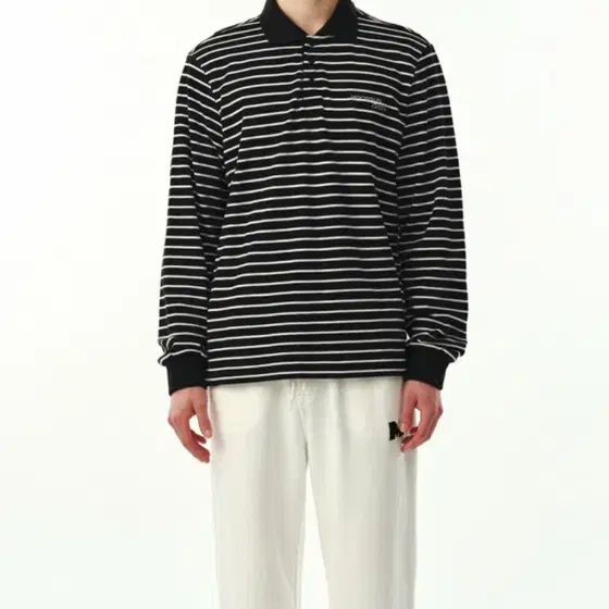 문선 unisex Stripe PK Shirt / Black