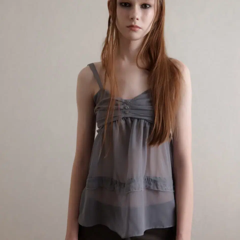 헤티 Sheer Shirring Top (Gray)