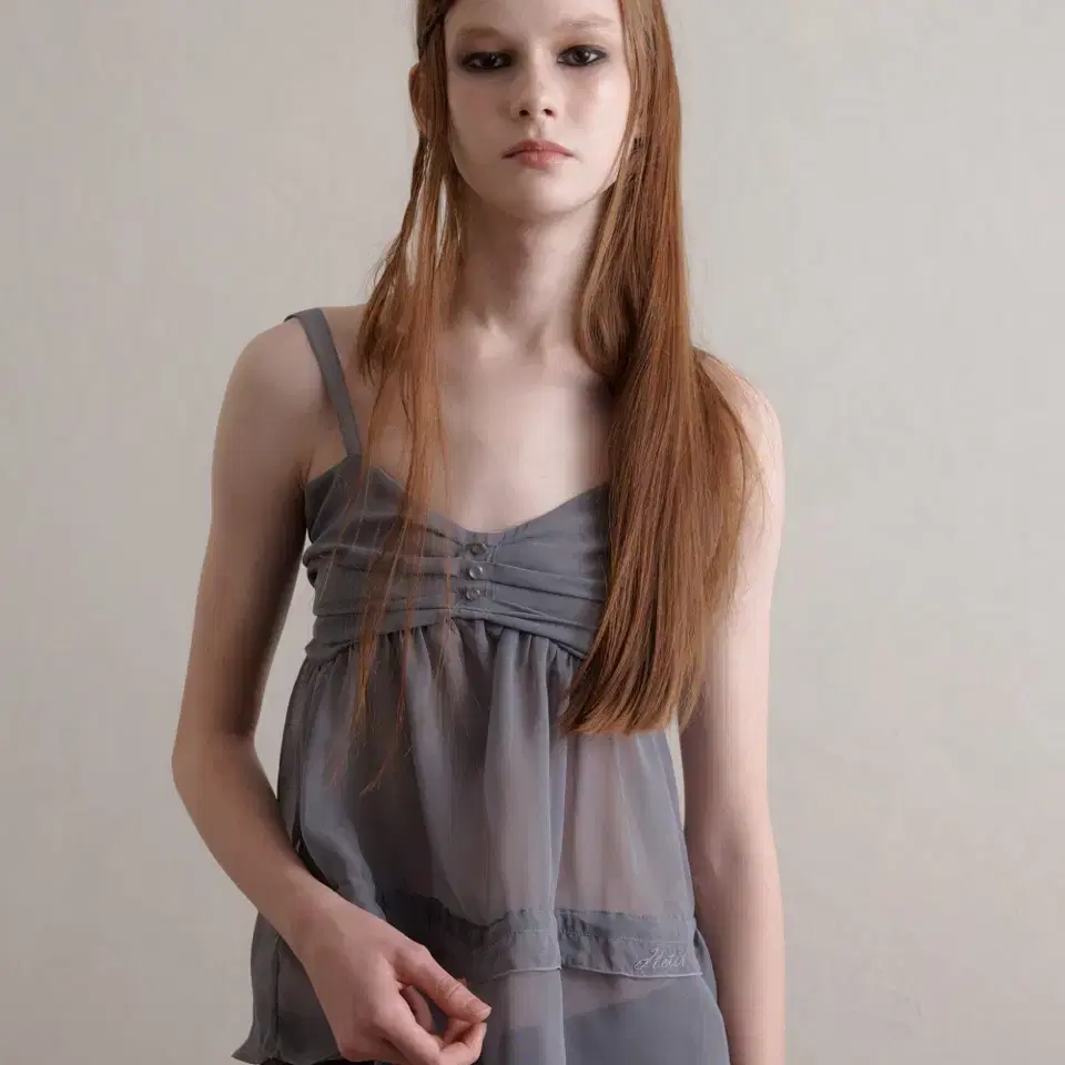 헤티 Sheer Shirring Top (Gray)