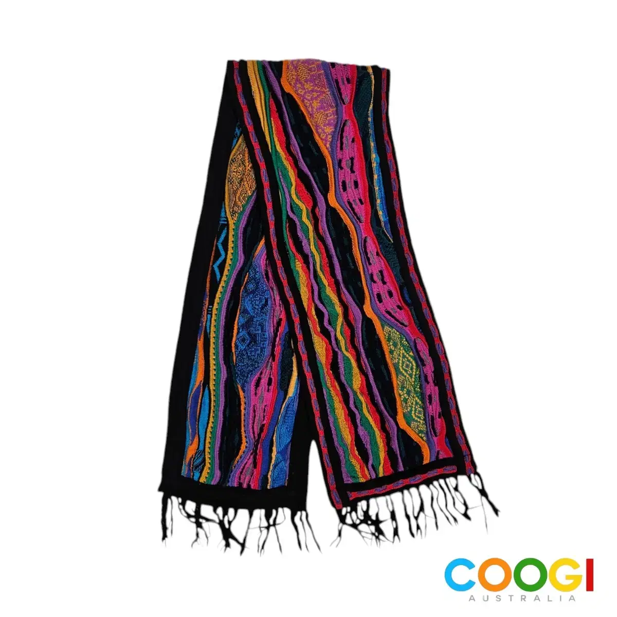 쿠지 COOGI 정품 입체 패턴 울 니트 목도리 머플러 N519