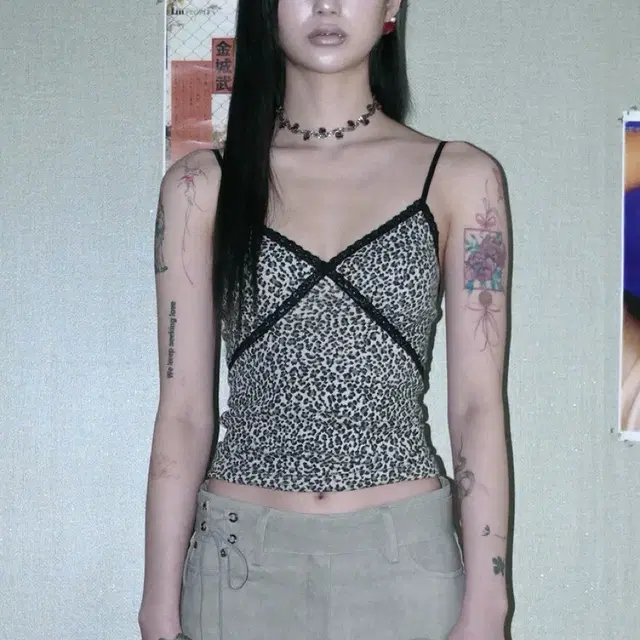 새 상품 미애 하루 Leopard lace sleeveless grey