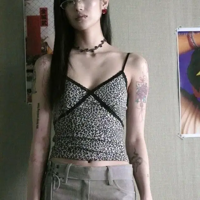 새 상품 미애 하루 Leopard lace sleeveless grey