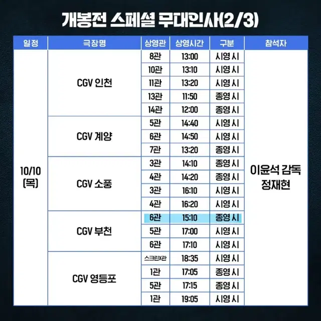 6시간 후 너는 죽는다 무대인사 부천 10/10 i열 왼블