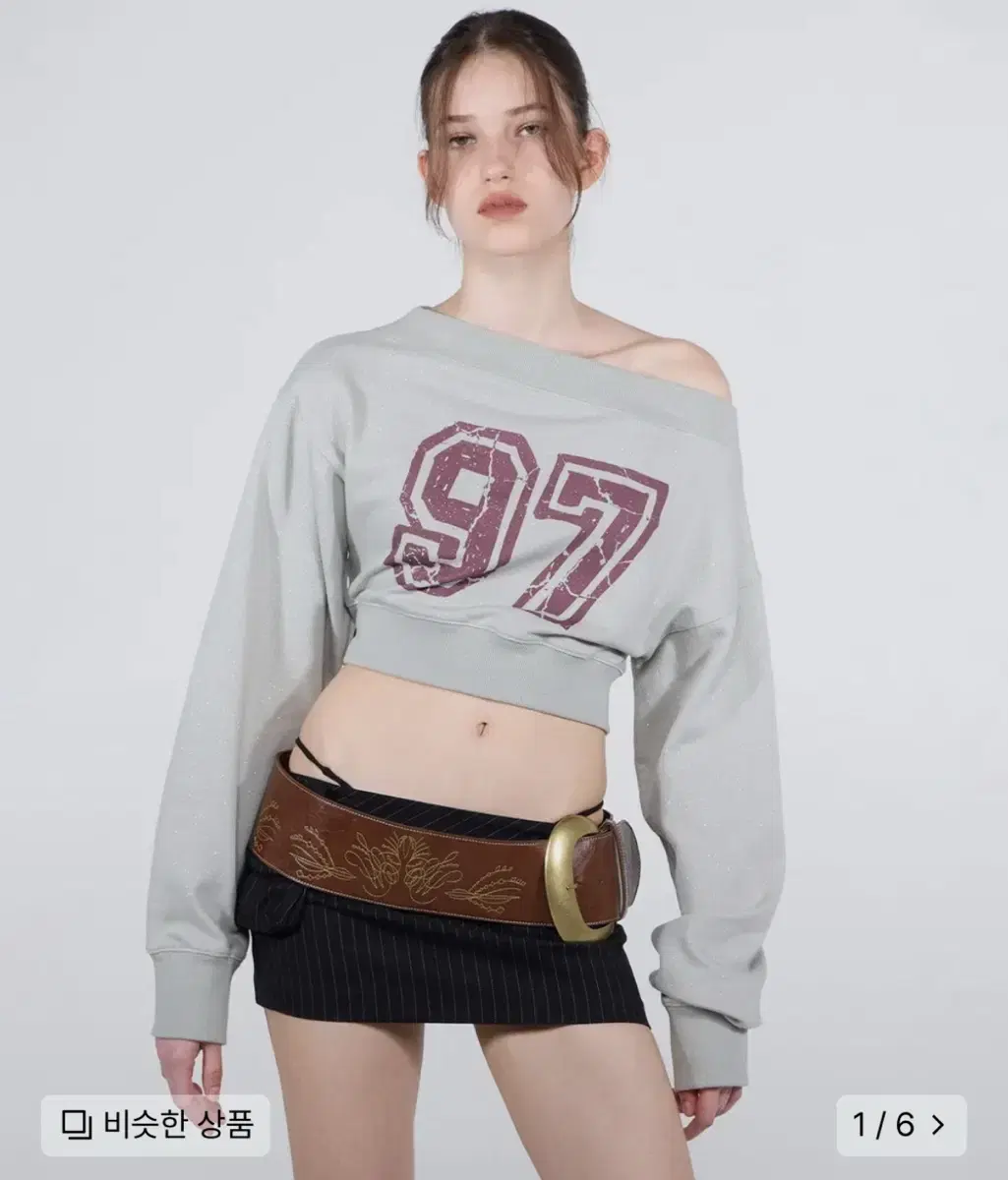 스컬프터 오프숄더 Cropped Sweatshirt Sage