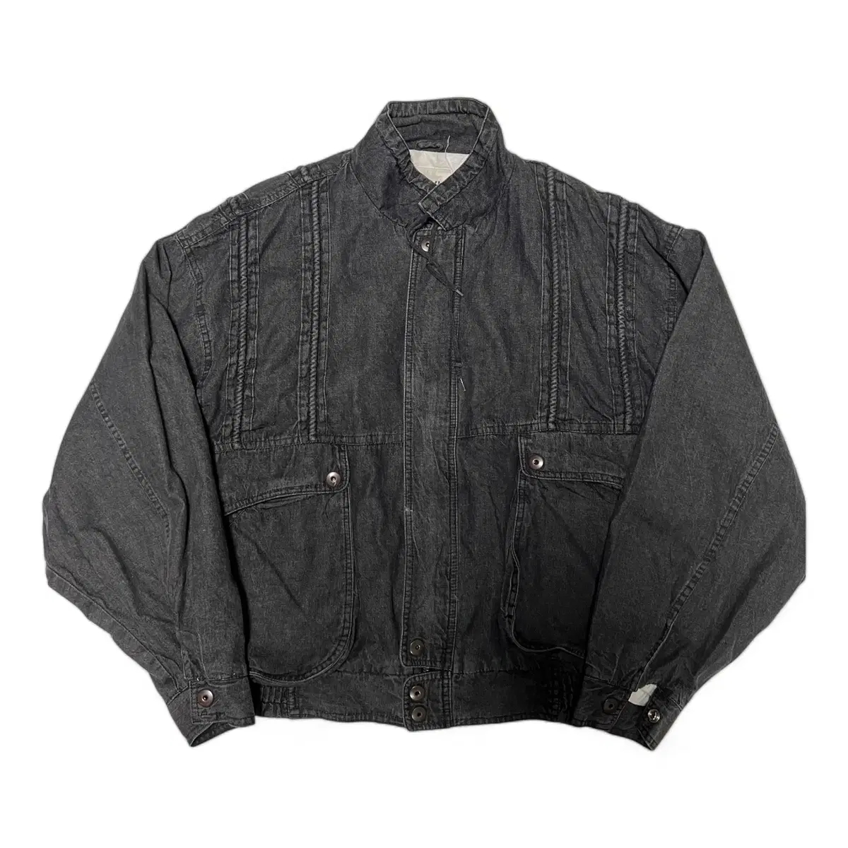 EDOVI Black Knotted Boxy Fit Detail Denim Bomber Jacket(M)