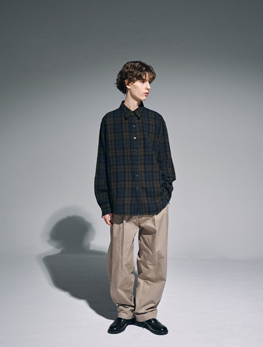 [2]Known Elbow Patch Check Shirt SHIRT (green/navy)