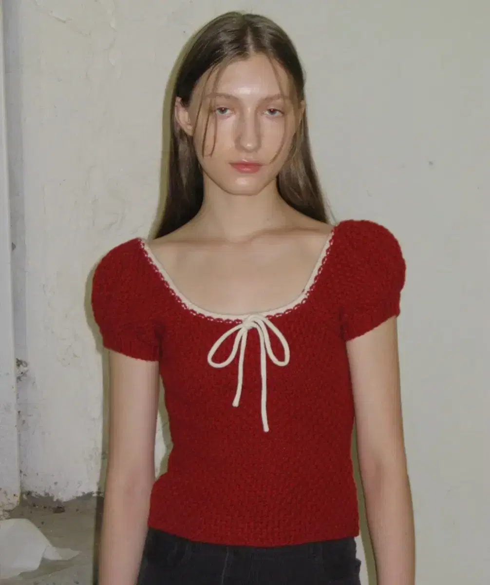 시눈 PUFF HALF KNIT TOP (RED)