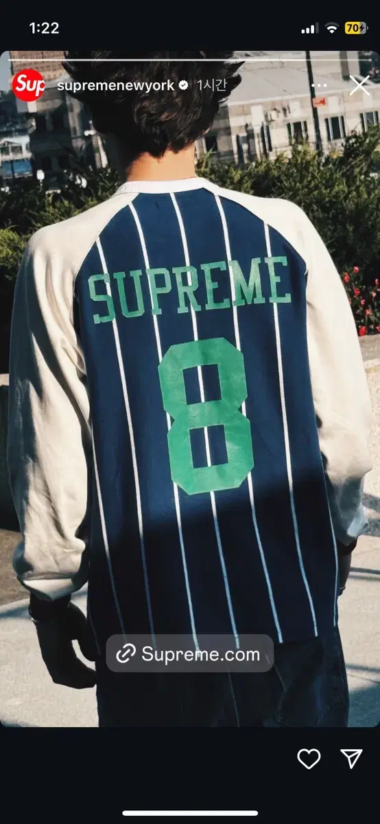 Supreme Stripe Raglan Long Sleeve Top Navy XL