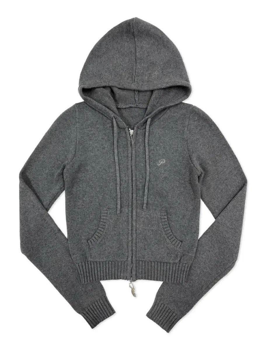 Failjade cotton knit hooded zip-up charcoal